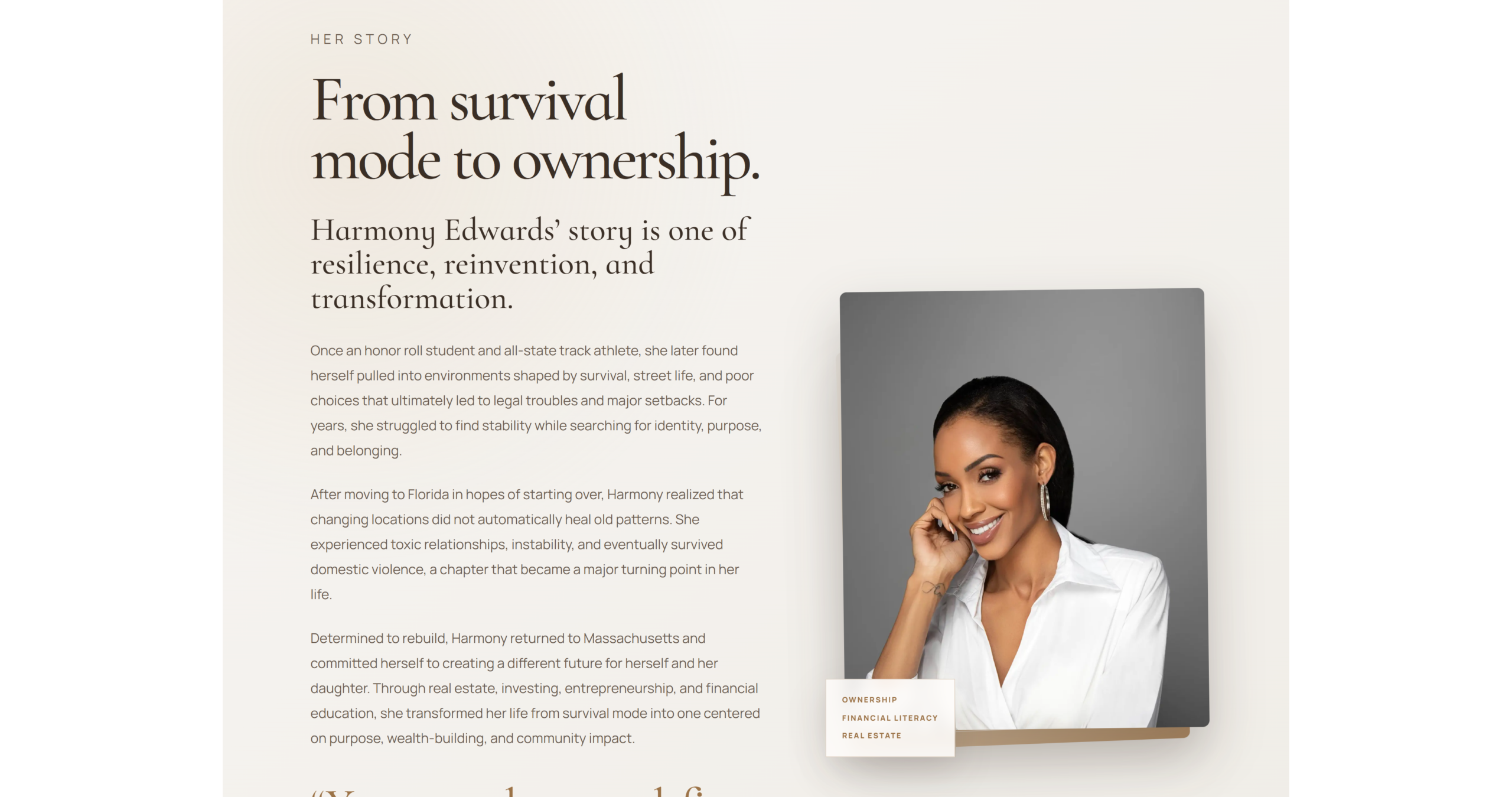 Harmony Edwards website project screen two