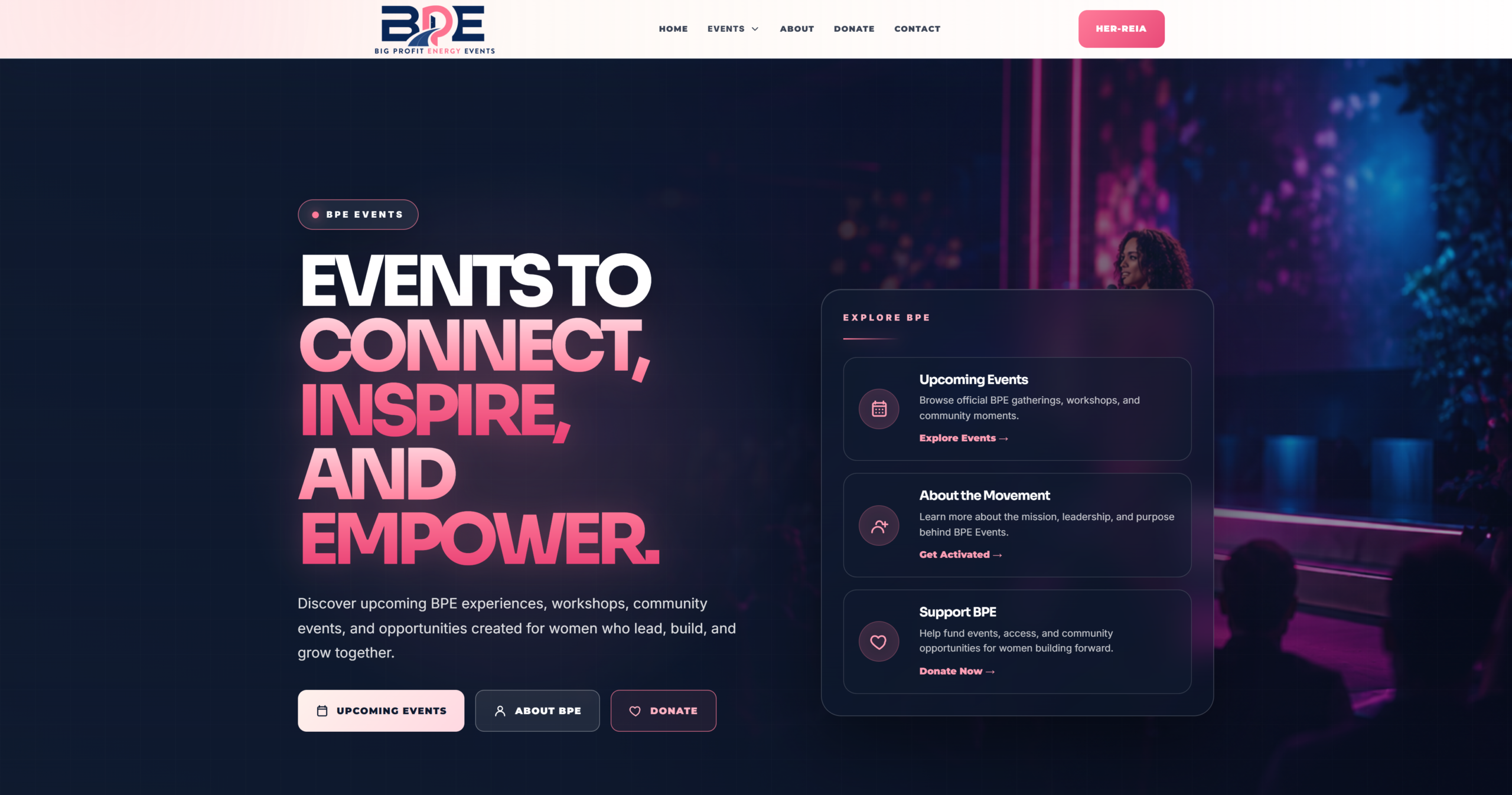 BPE Events website project screen one