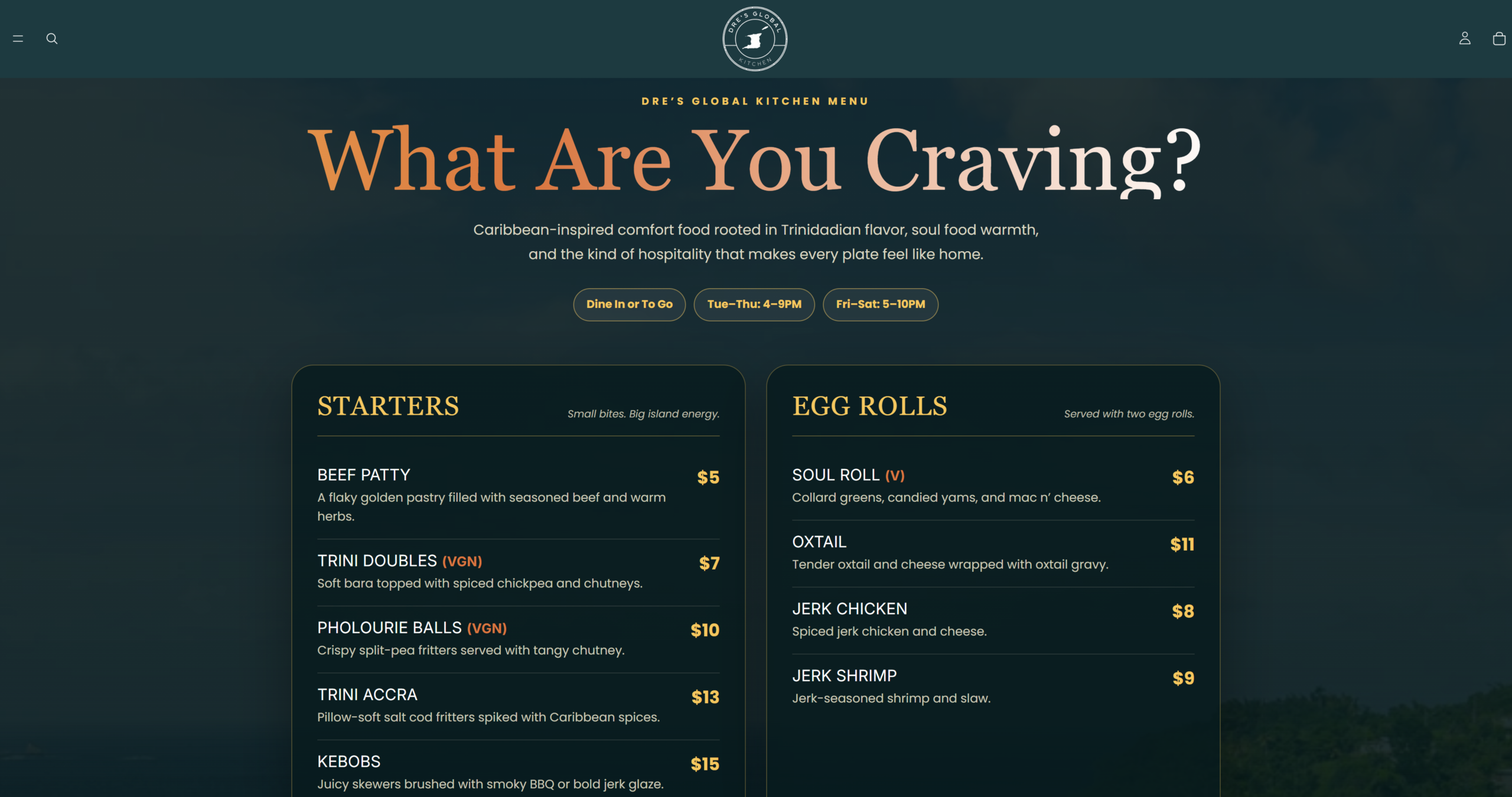 Dre's Global Kitchen website project screen five