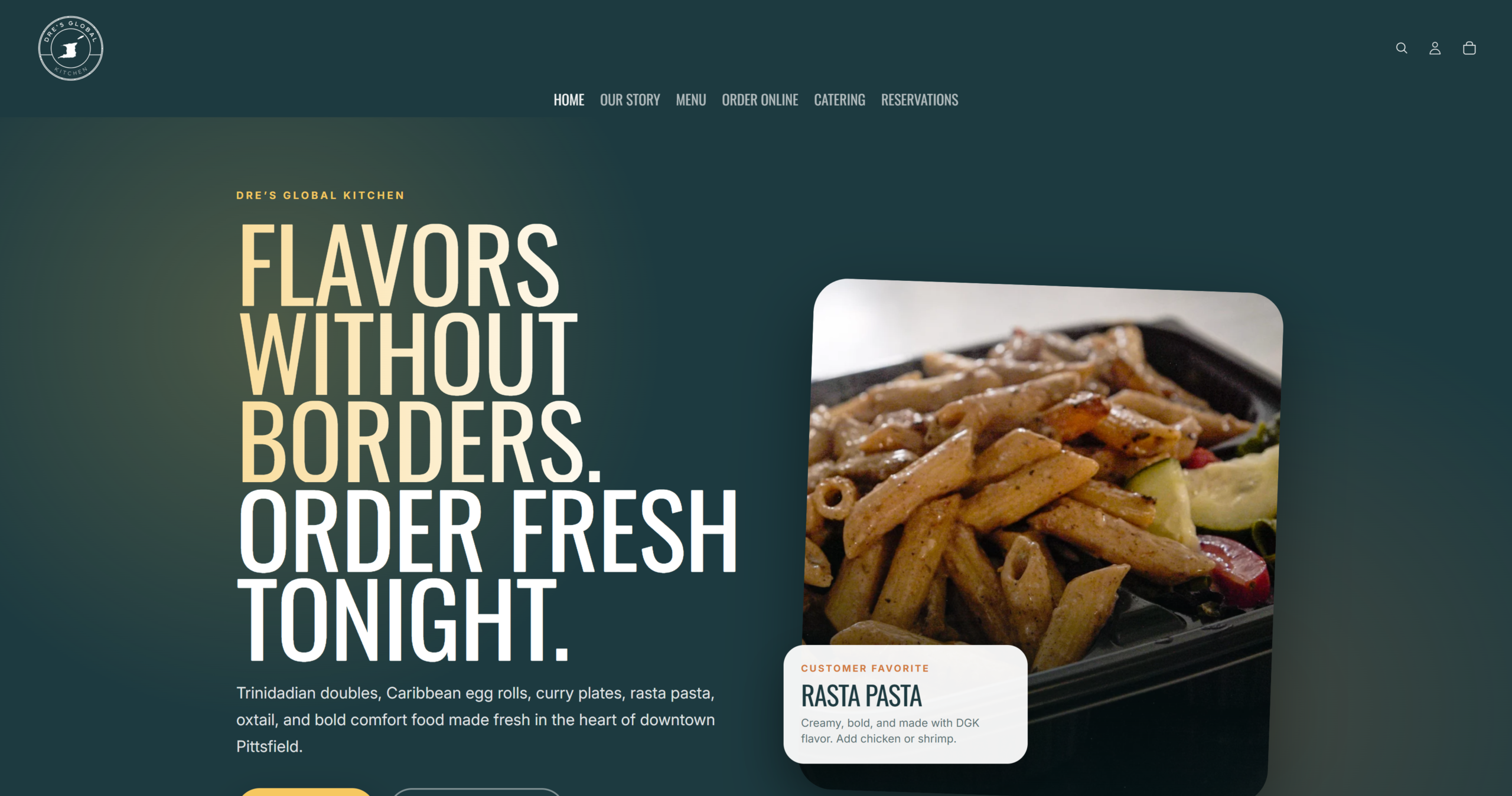 Dre's Global Kitchen website project screen one