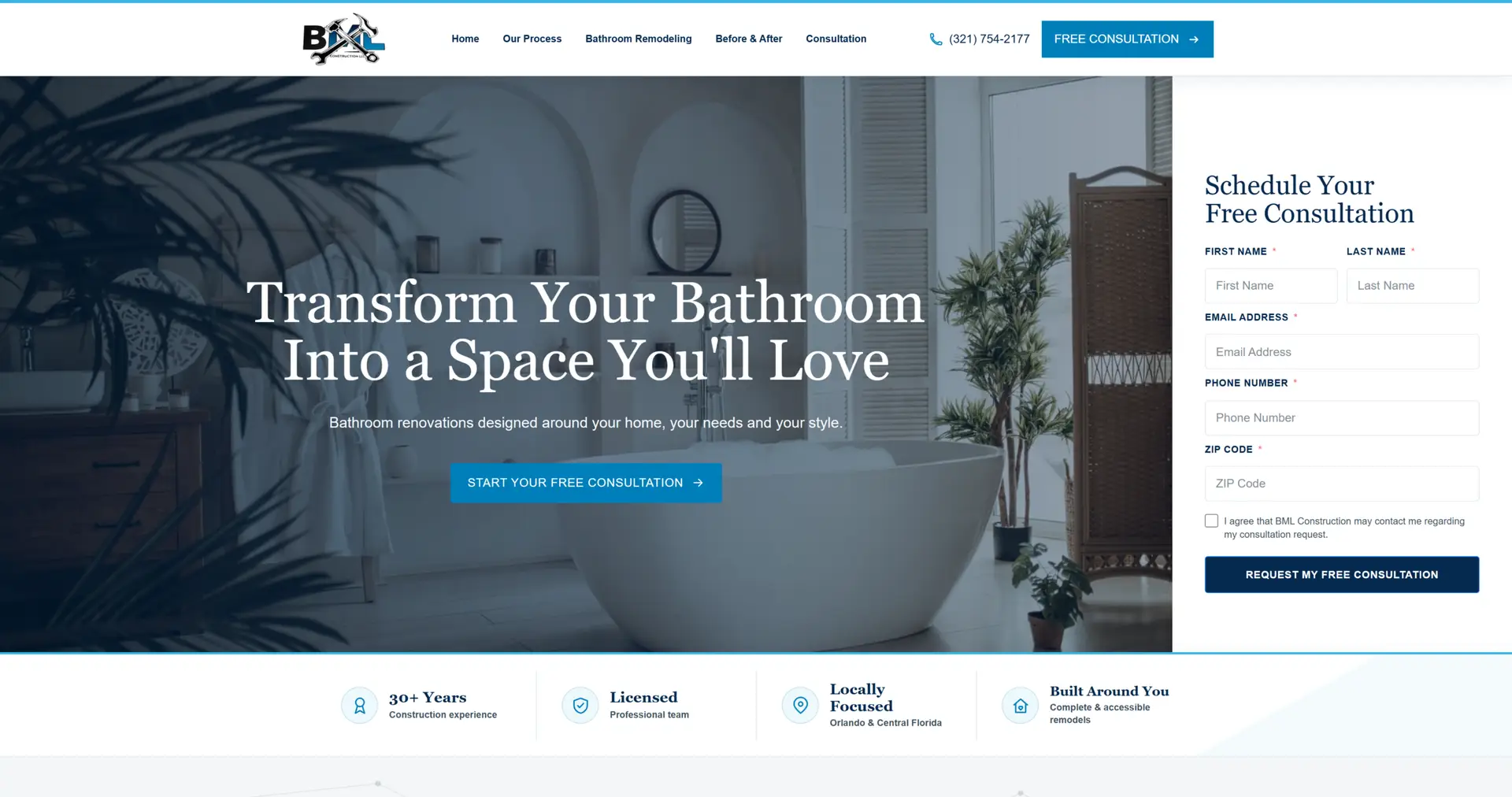 BML Construction homepage hero