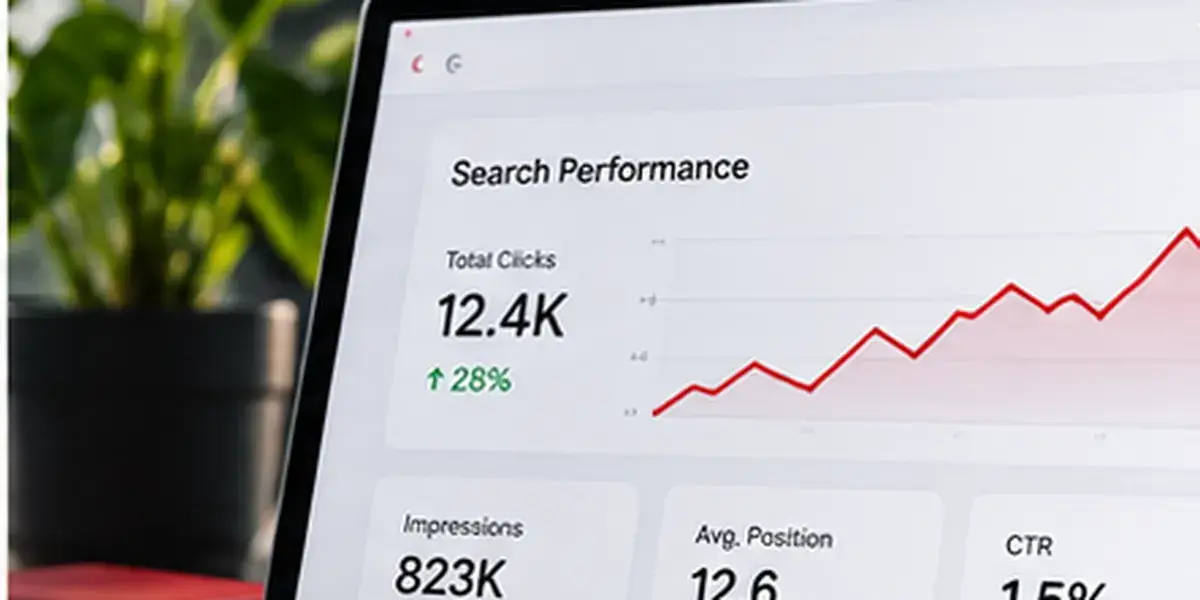 Website search analytics and performance chart on a laptop